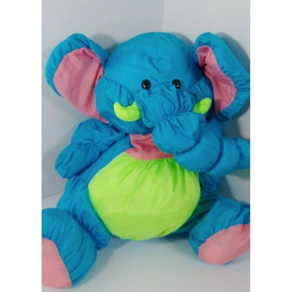 Circus Circus Las Vegas elephant nylon plush Blue pink yellow-green repaired